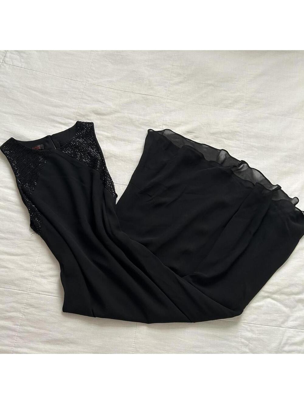 Anne Klein Black Silk Beaded Sleeveless Midi Dress Size 8